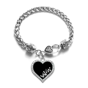 Silver Sisters - Black and White Open Heart Charm Braided Bracelet