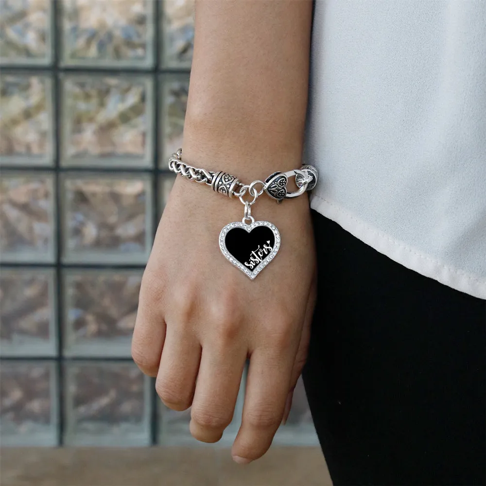 Silver Sisters - Black and White Open Heart Charm Braided Bracelet