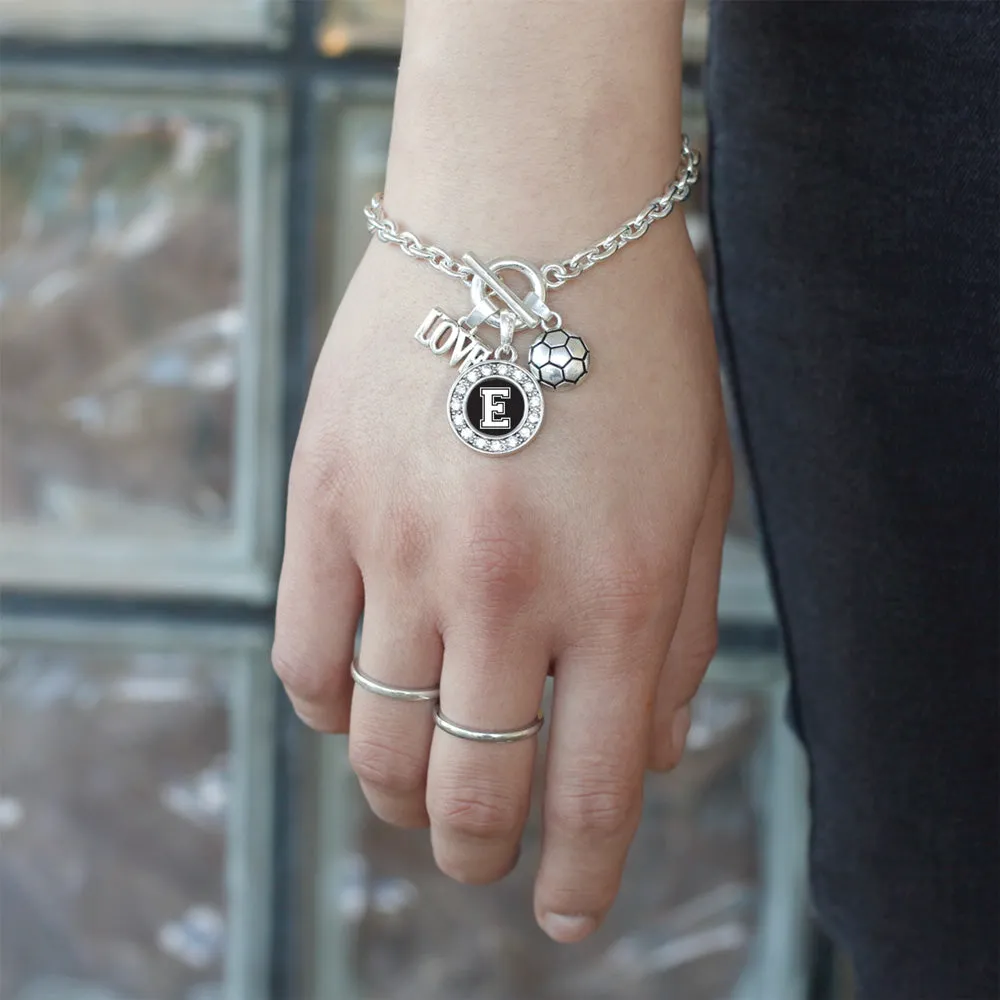 Silver Soccer - Sports Initial E Circle Charm Toggle Bracelet