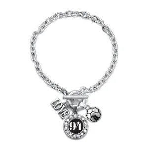 Silver Soccer - Sports Number 94 Circle Charm Toggle Bracelet