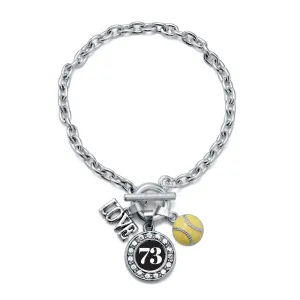 Silver Softball - Sports Number 73 Circle Charm Toggle Bracelet