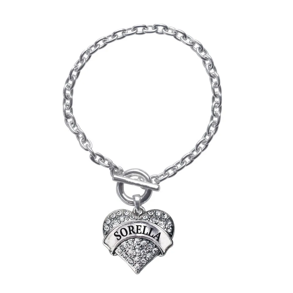 Silver Sorella - Sister in Italian Pave Heart Charm Toggle Bracelet