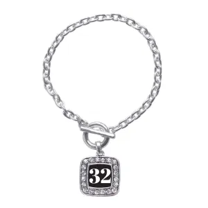 Silver Sport Number 32 Square Charm Toggle Bracelet