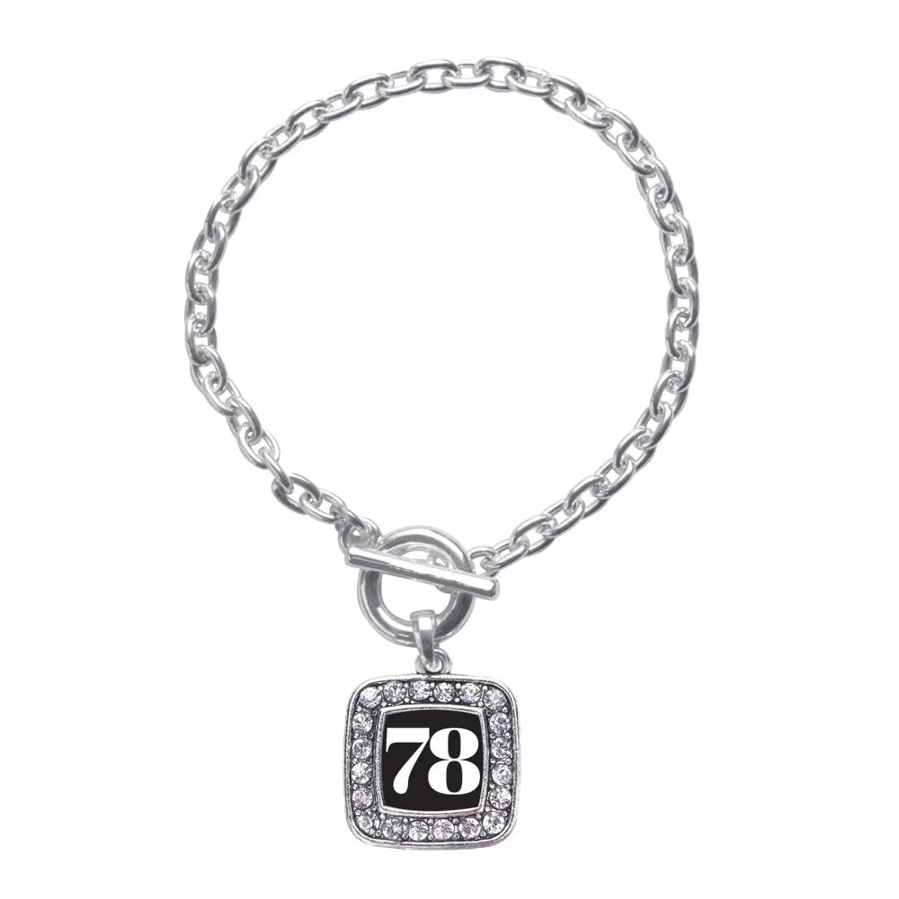 Silver Sport Number 78 Square Charm Toggle Bracelet