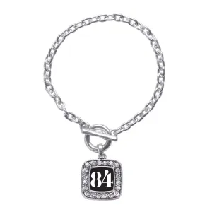 Silver Sport Number 84 Square Charm Toggle Bracelet