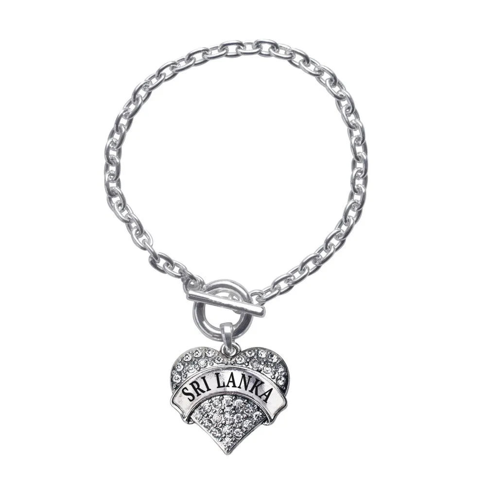 Silver Sri Lanka Pave Heart Charm Toggle Bracelet