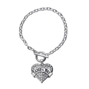 Silver Tampa Bay Pave Heart Charm Toggle Bracelet