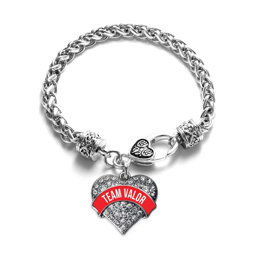 Silver Team Valor Pave Heart Charm Braided Bracelet