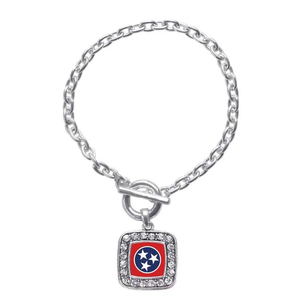 Silver Tennessee Flag Square Charm Toggle Bracelet