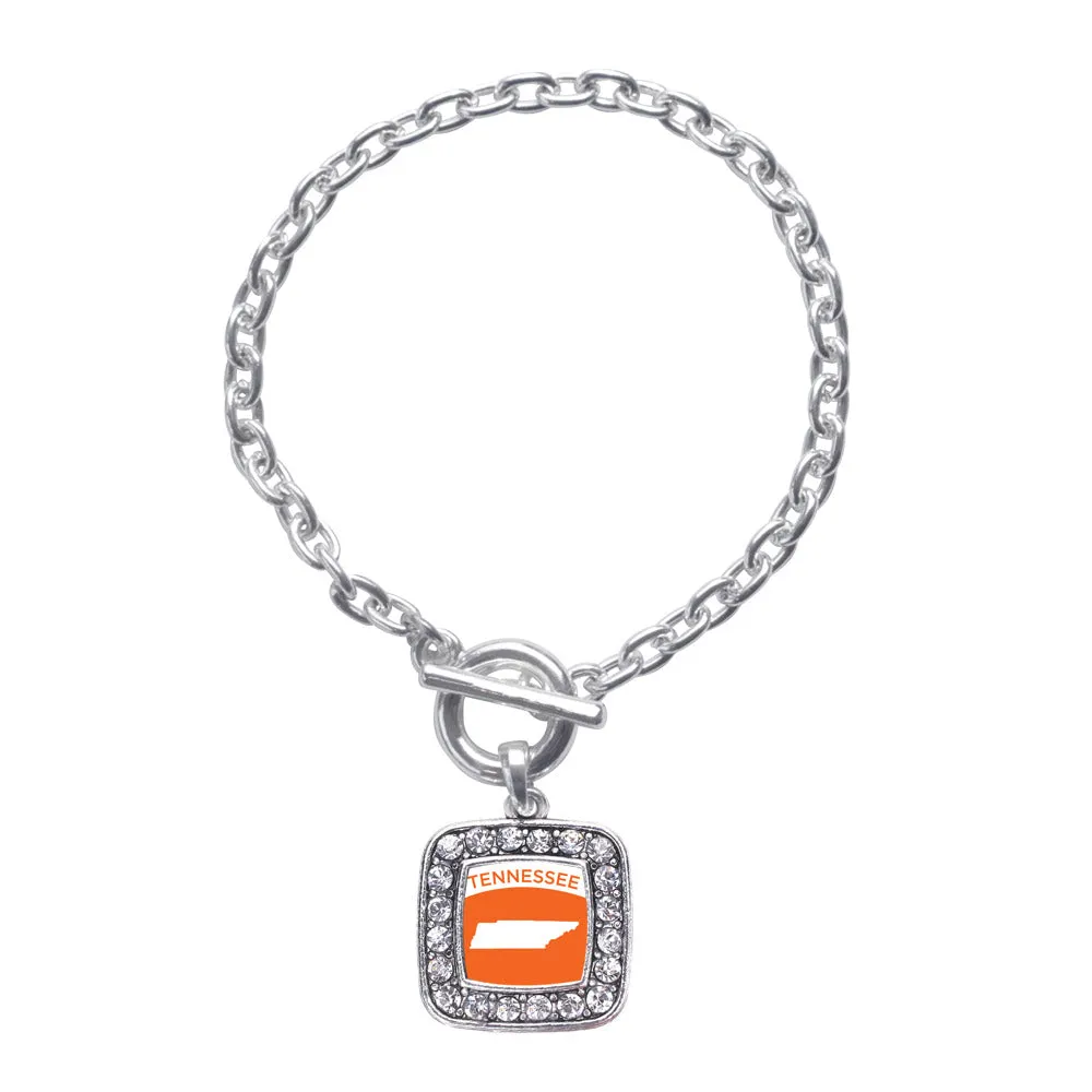 Silver Tennessee Outline Square Charm Toggle Bracelet