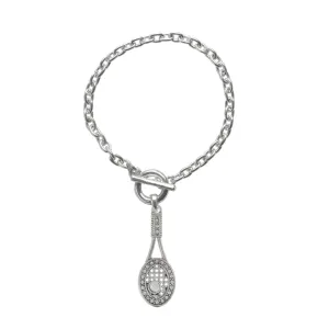 Silver Tennis Racket Charm Toggle Bracelet