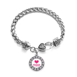 Silver TGIF Circle Charm Braided Bracelet