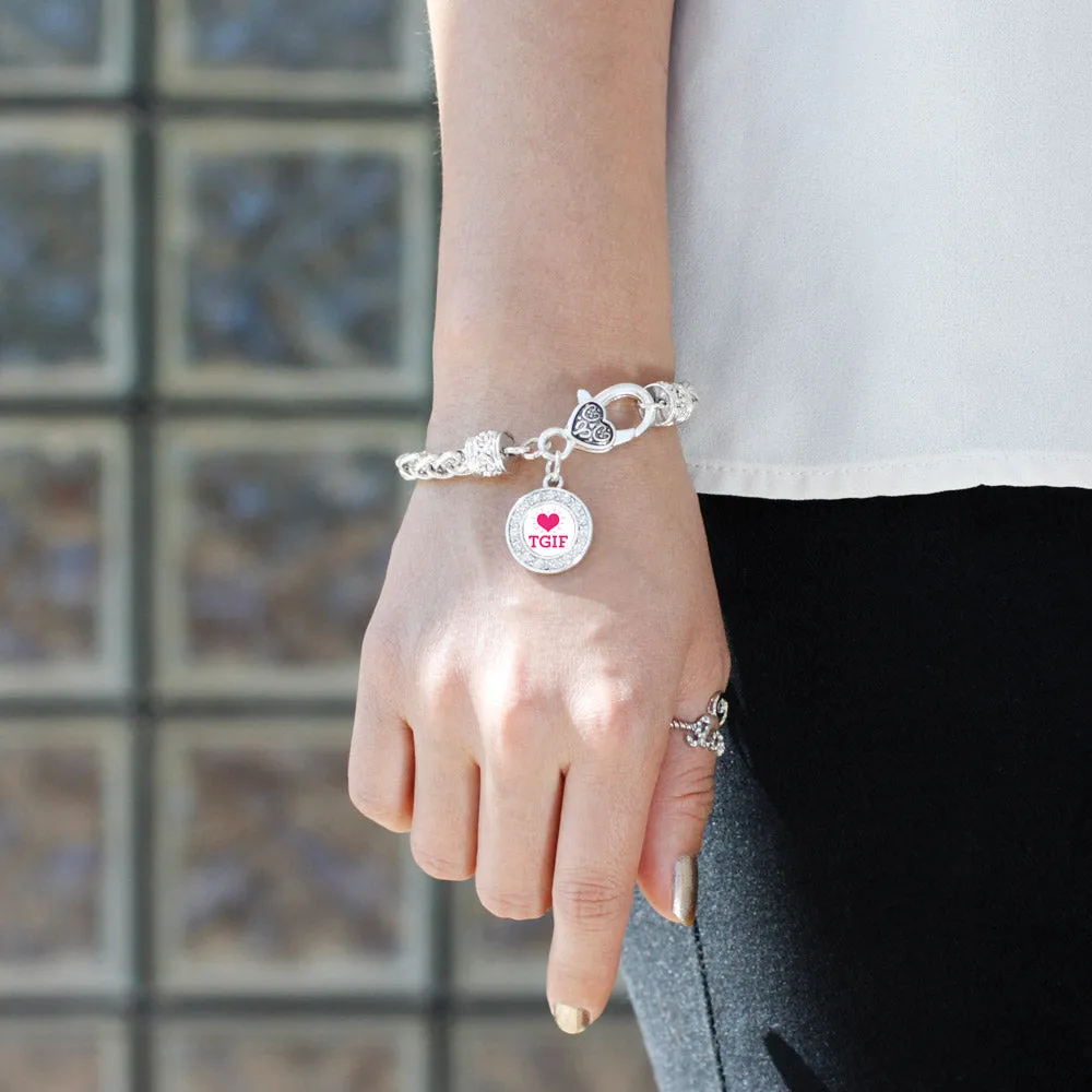 Silver TGIF Circle Charm Braided Bracelet