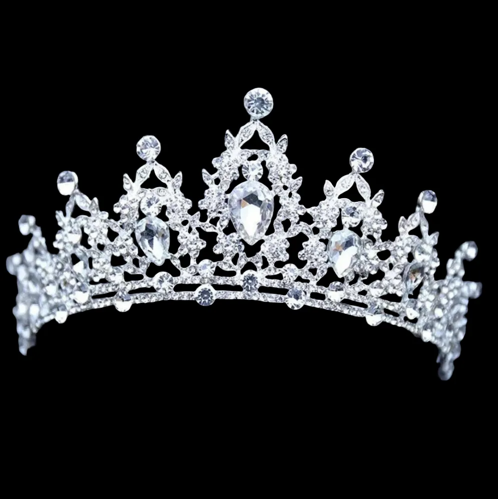 Silver Tiara Crown Princess Queen headdress jewelry bridal Halloween cosplay diadem