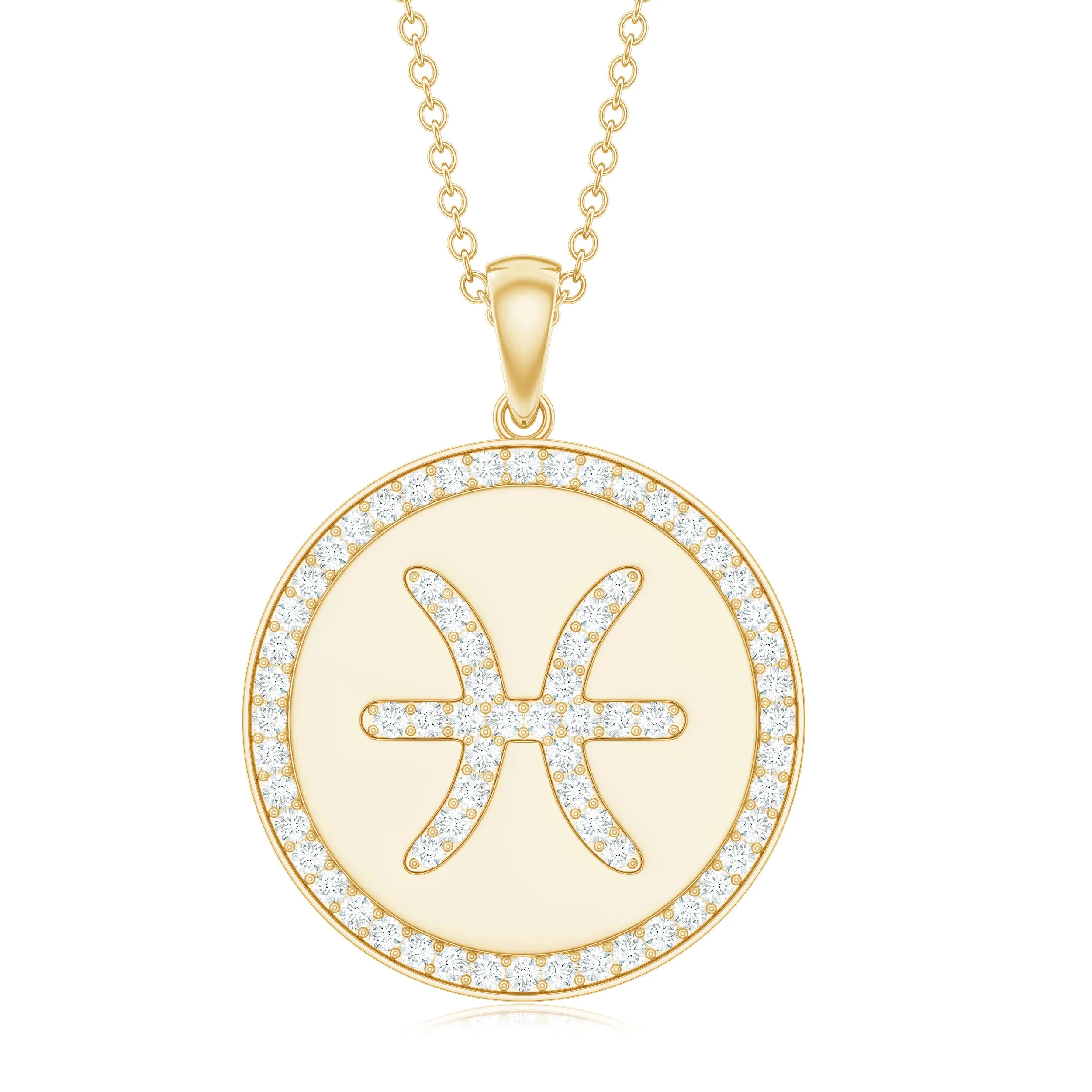 Simple Moissanite and Disc Pisces Zodiac Pendant