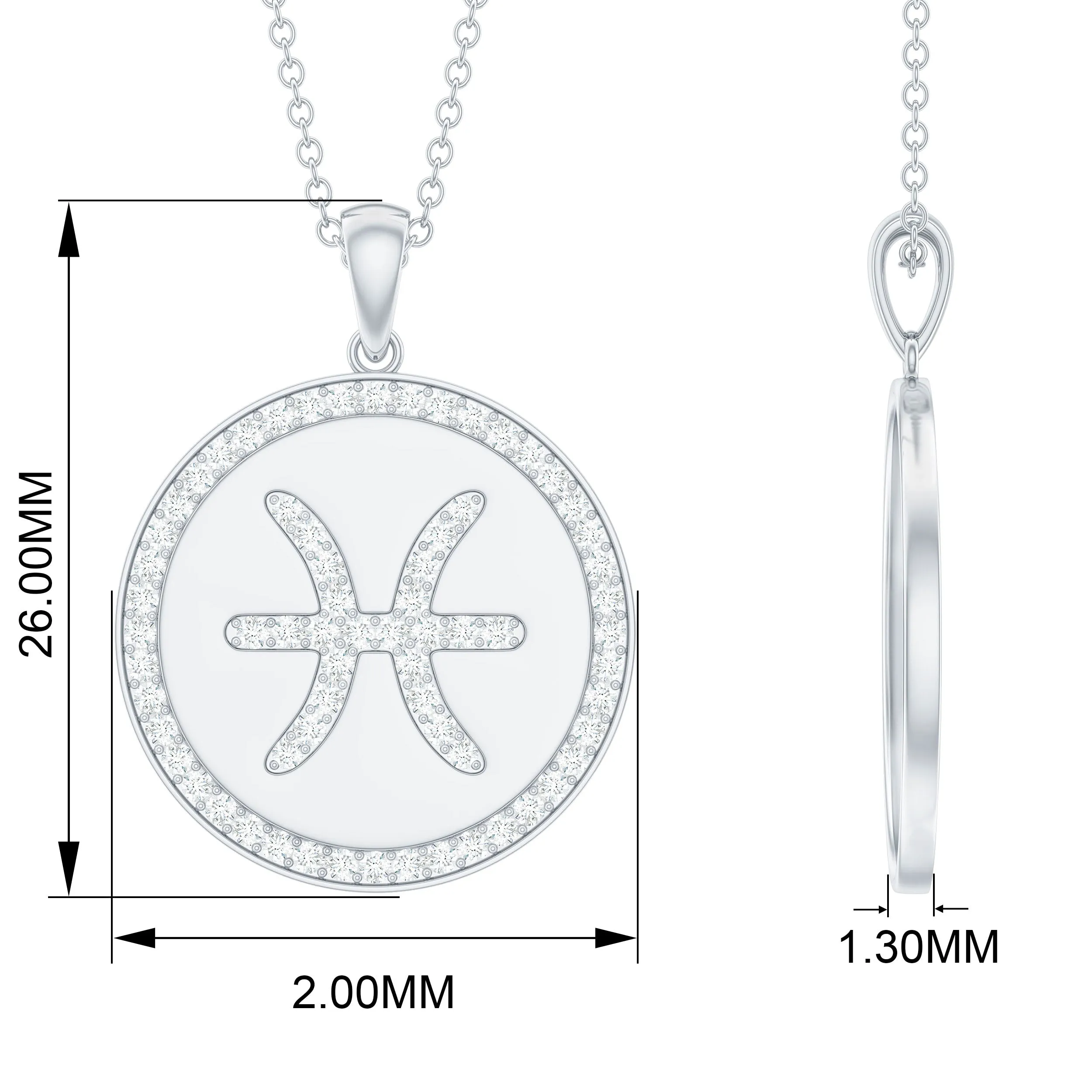 Simple Moissanite and Disc Pisces Zodiac Pendant