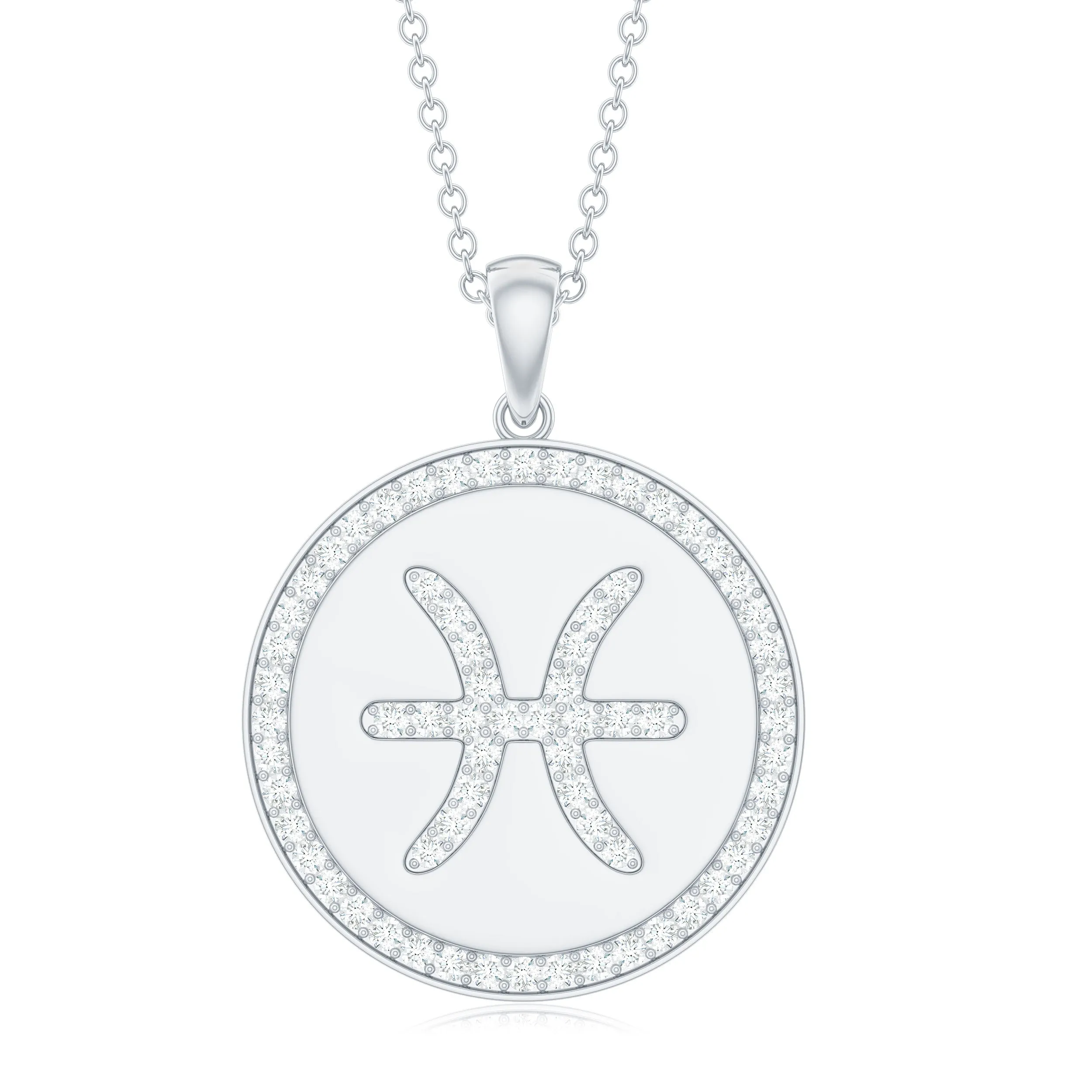 Simple Moissanite and Disc Pisces Zodiac Pendant