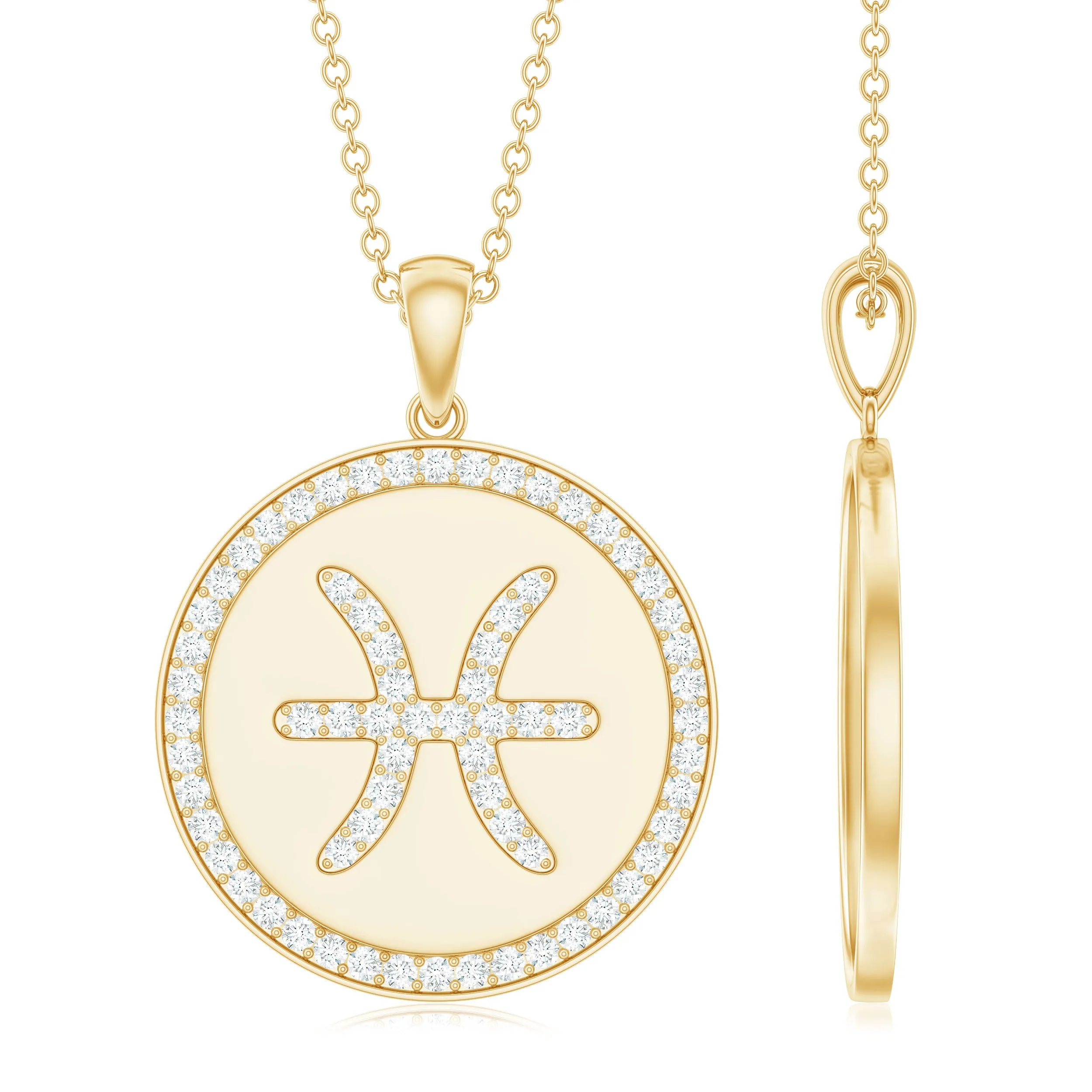 Simple Moissanite and Disc Pisces Zodiac Pendant