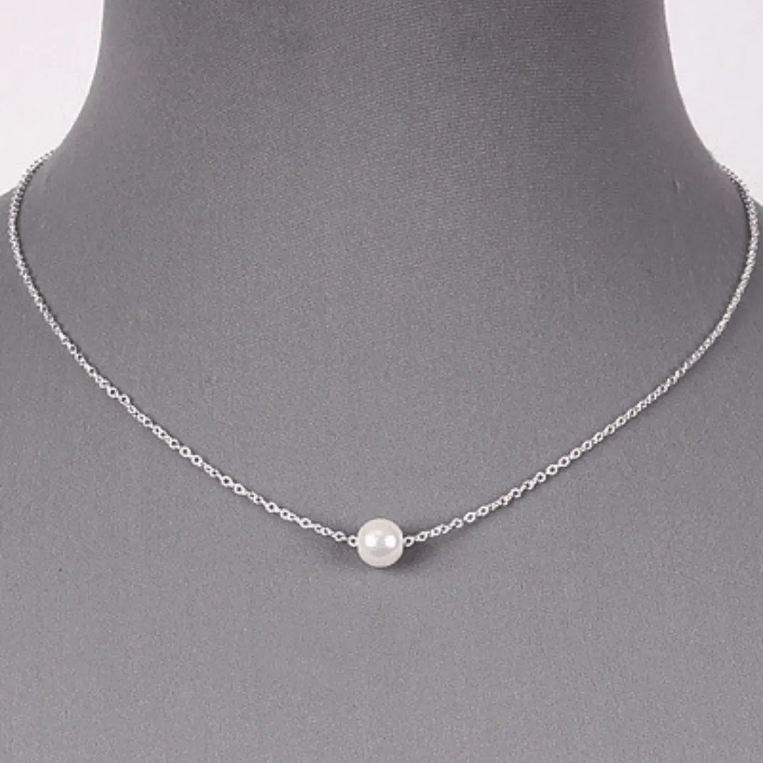 Single Pearl Necklace On Silver Chain