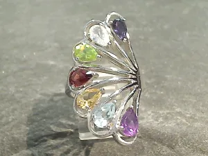 Size 4.75 Multi Gemstones, Sterling Silver Ring