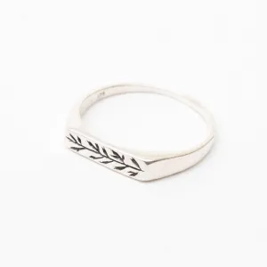 Stamped Silver Flower Signet Style Ring