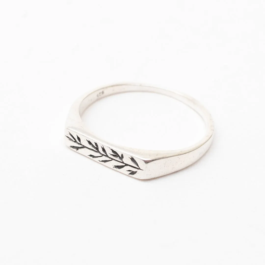 Stamped Silver Flower Signet Style Ring