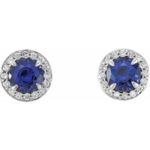 Sterling Silver 4.5 mm Lab-Grown Blue Sapphire & 1/6 CTW Natural Diamond Earrings