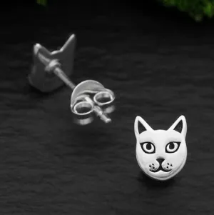 Sterling Silver Cat Face Stud Earrings