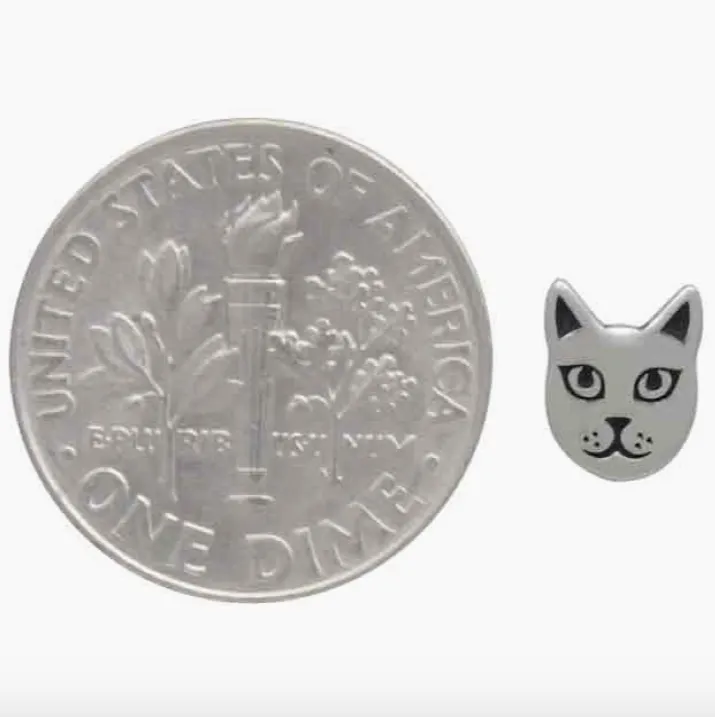 Sterling Silver Cat Face Stud Earrings