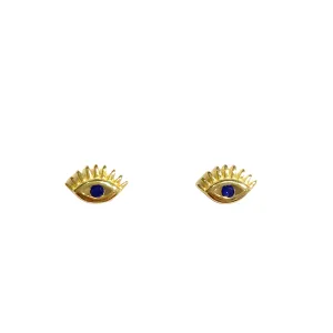 Sterling Silver Evil Eye Sapphire Lash Stud Earrings