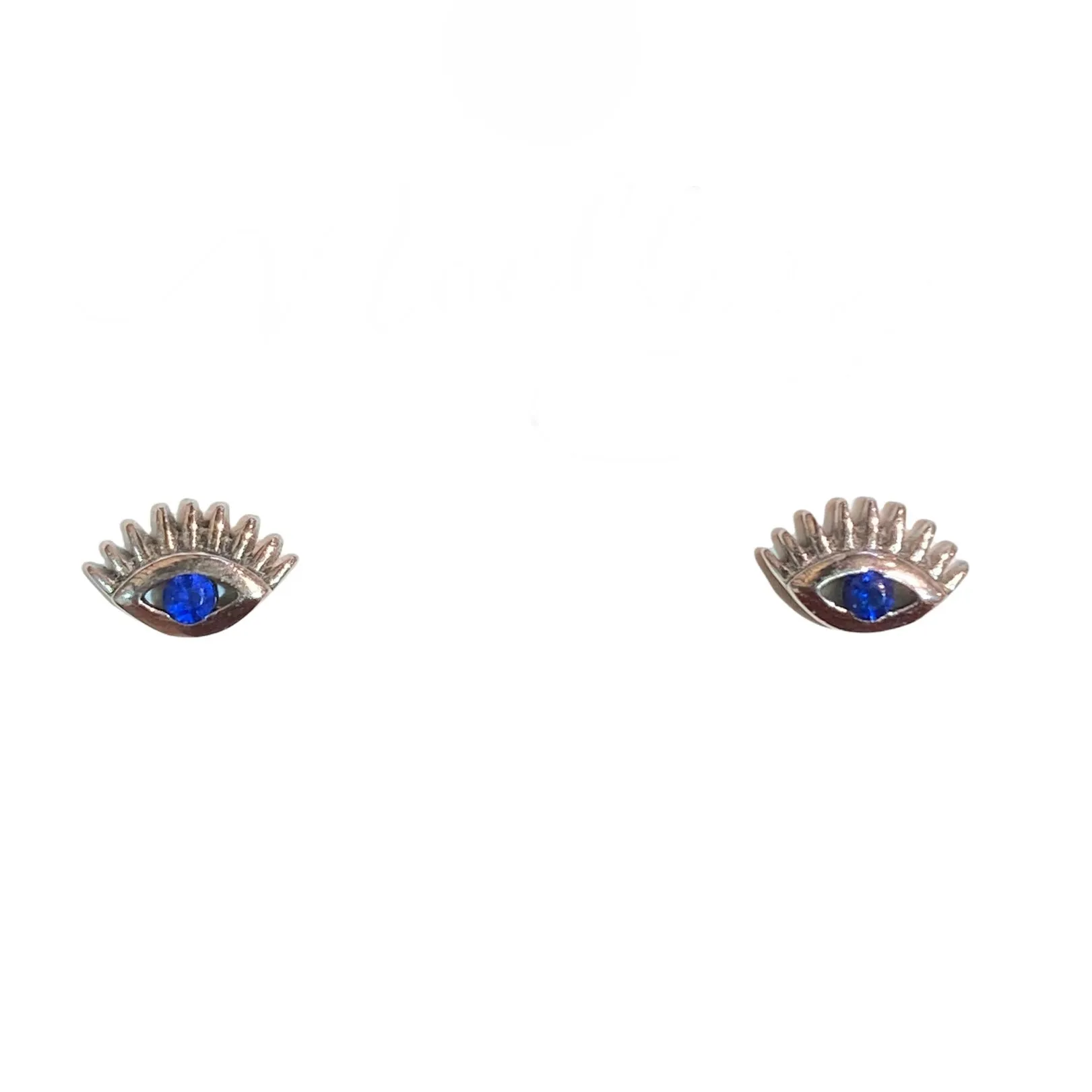 Sterling Silver Evil Eye Sapphire Lash Stud Earrings