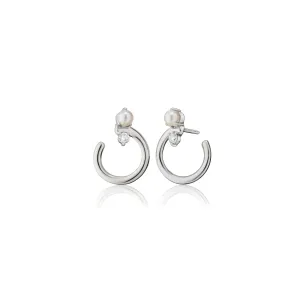 Sterling Silver Small "Galaxy Wrap Hoop" Earring with Pearl & White Sapphire