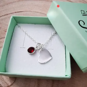 Sterling Silver Solid Heart With Gemstone Necklace