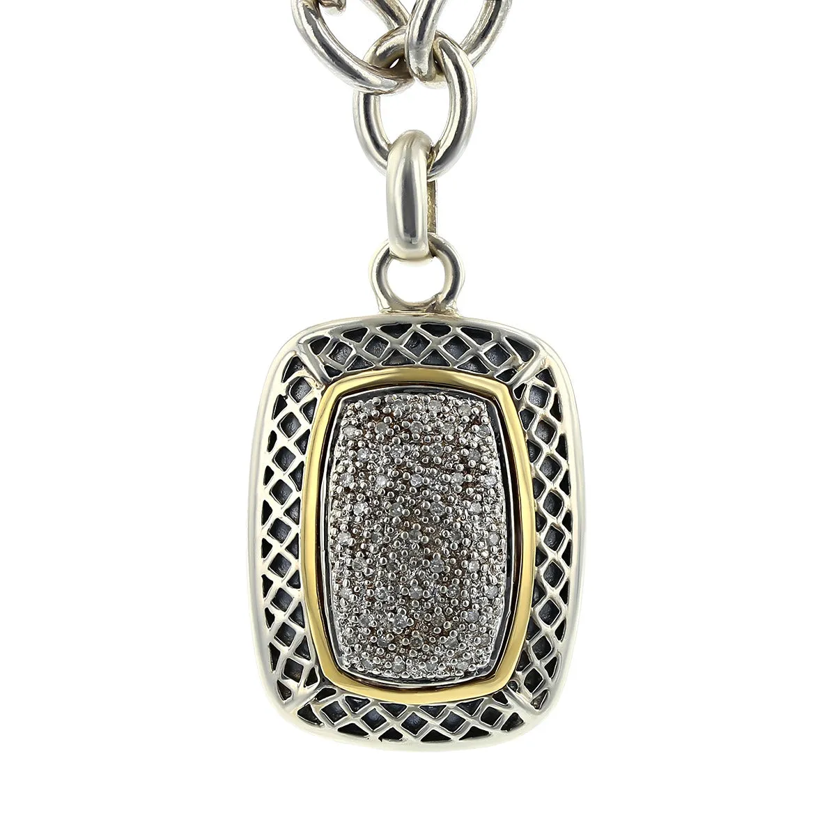 Sterling Silver/14K Diamond Pave Pendant Necklace