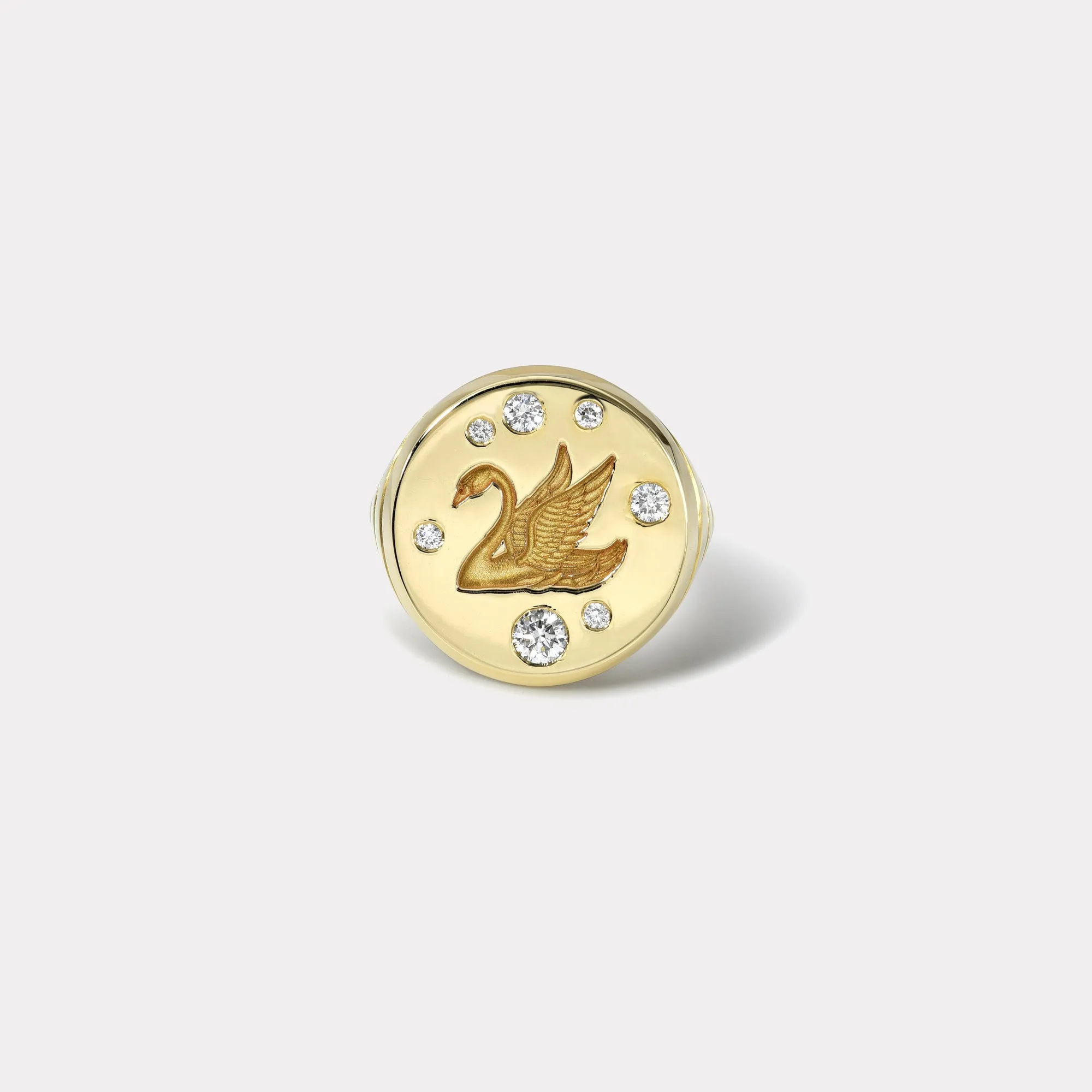 Swan Fantasy Signet Ring with Diamonds