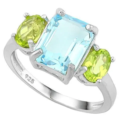 Swiss Baby Blue Topaz & 2ct Peridot Sterling Silver Ring