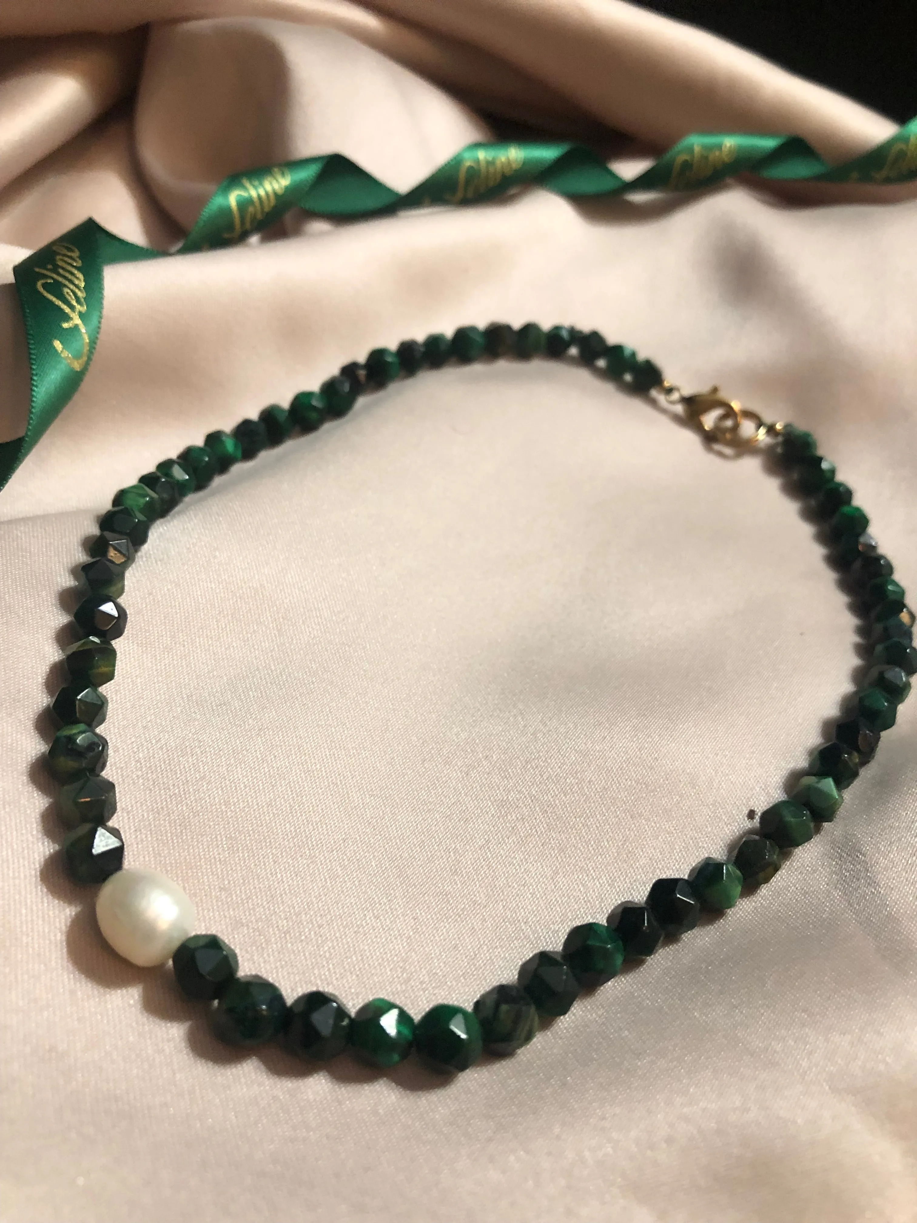 Sylvie Malachite   Pearl Necklace