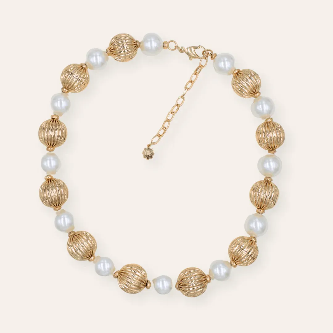 TFC Medium Vortex Bold Bead and Pearl Statement Gold Plated Necklace