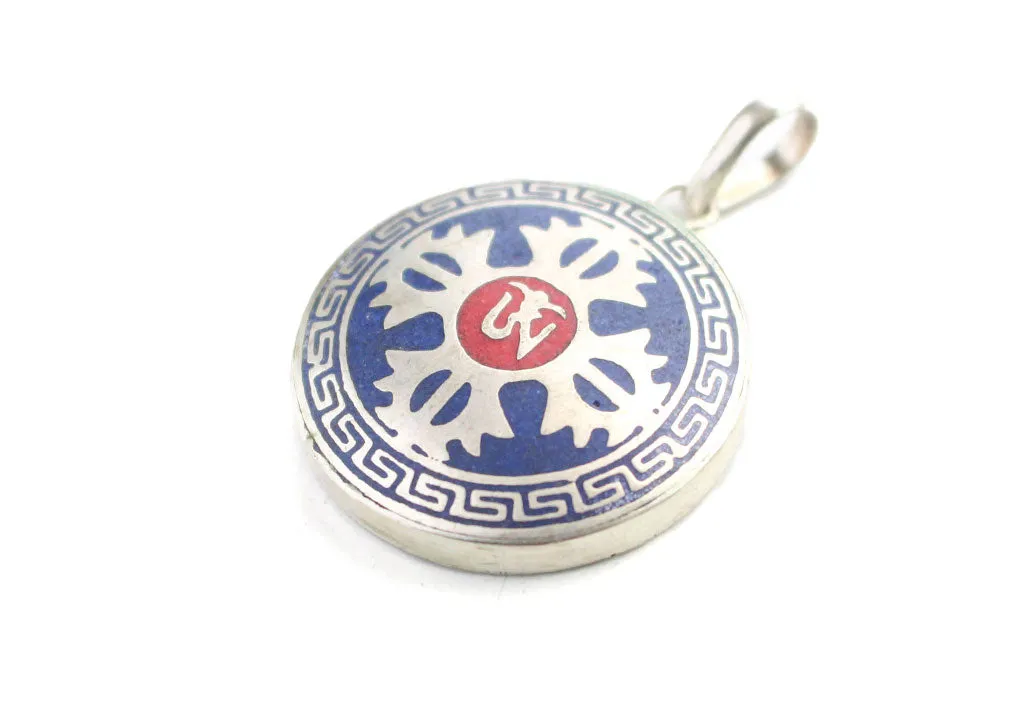 Tibetan Om and Double Dorje White Metal Pendant