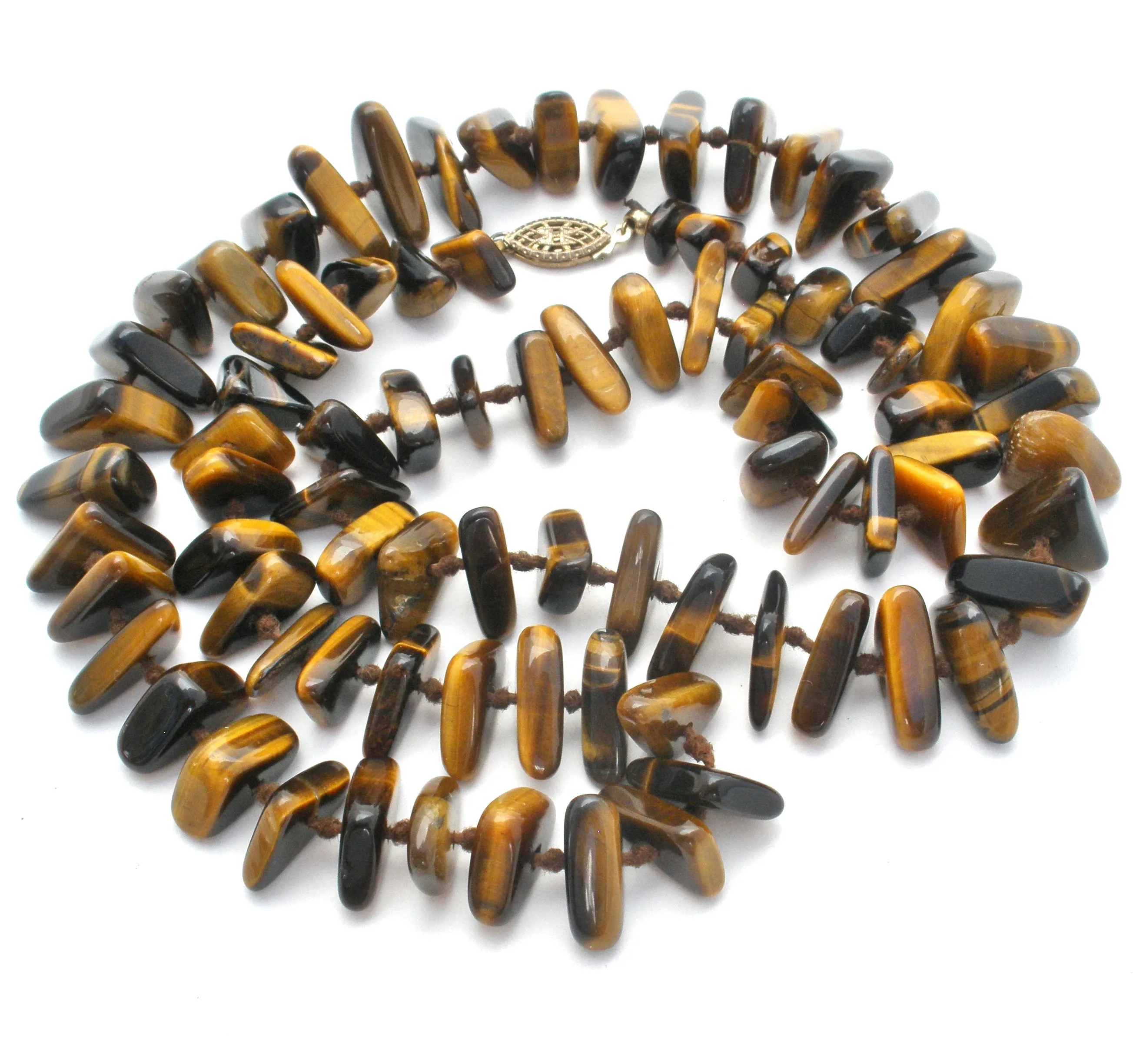 Tiger's Eye Bead Necklace Knotted 25"