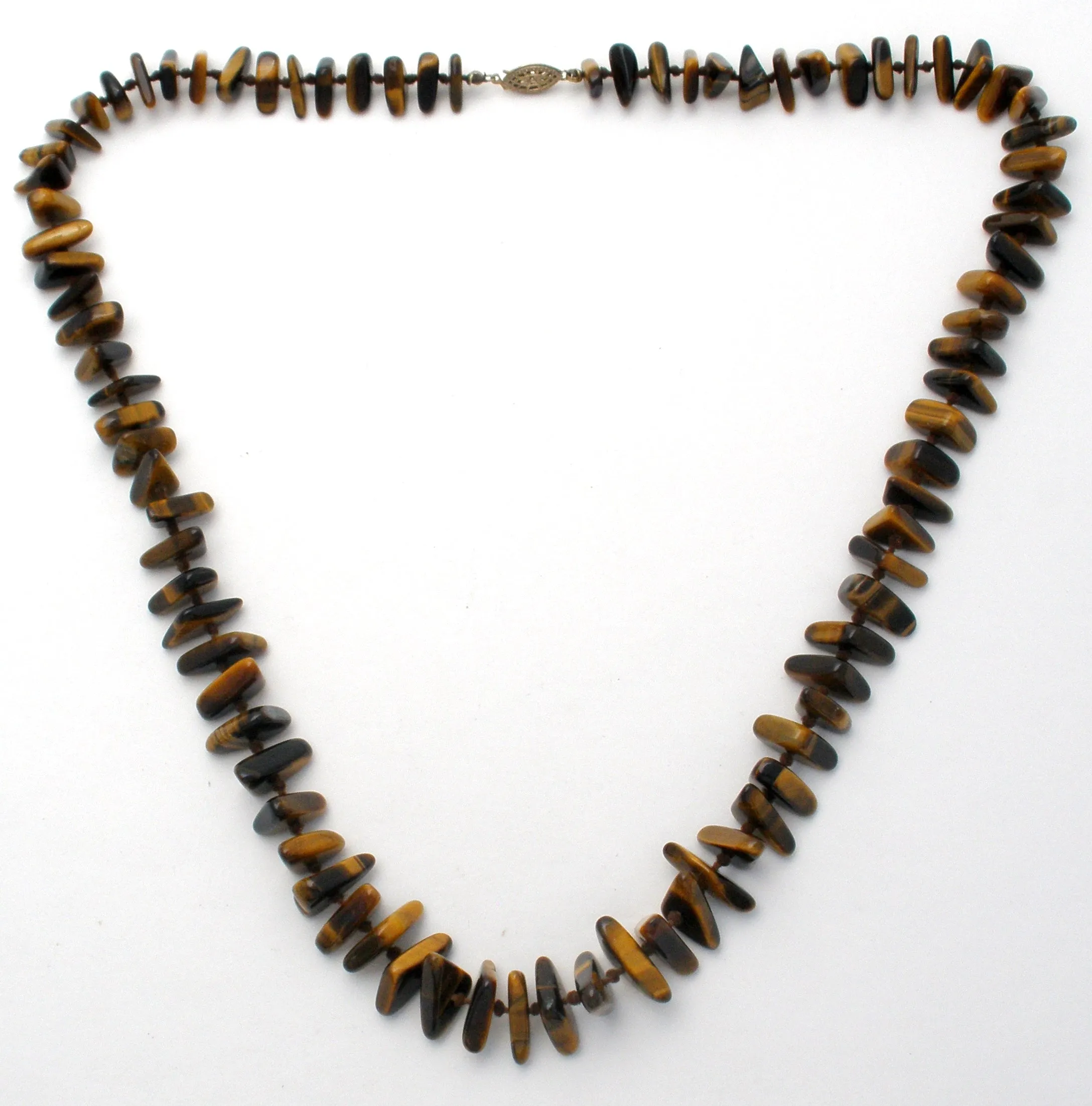 Tiger's Eye Bead Necklace Knotted 25"