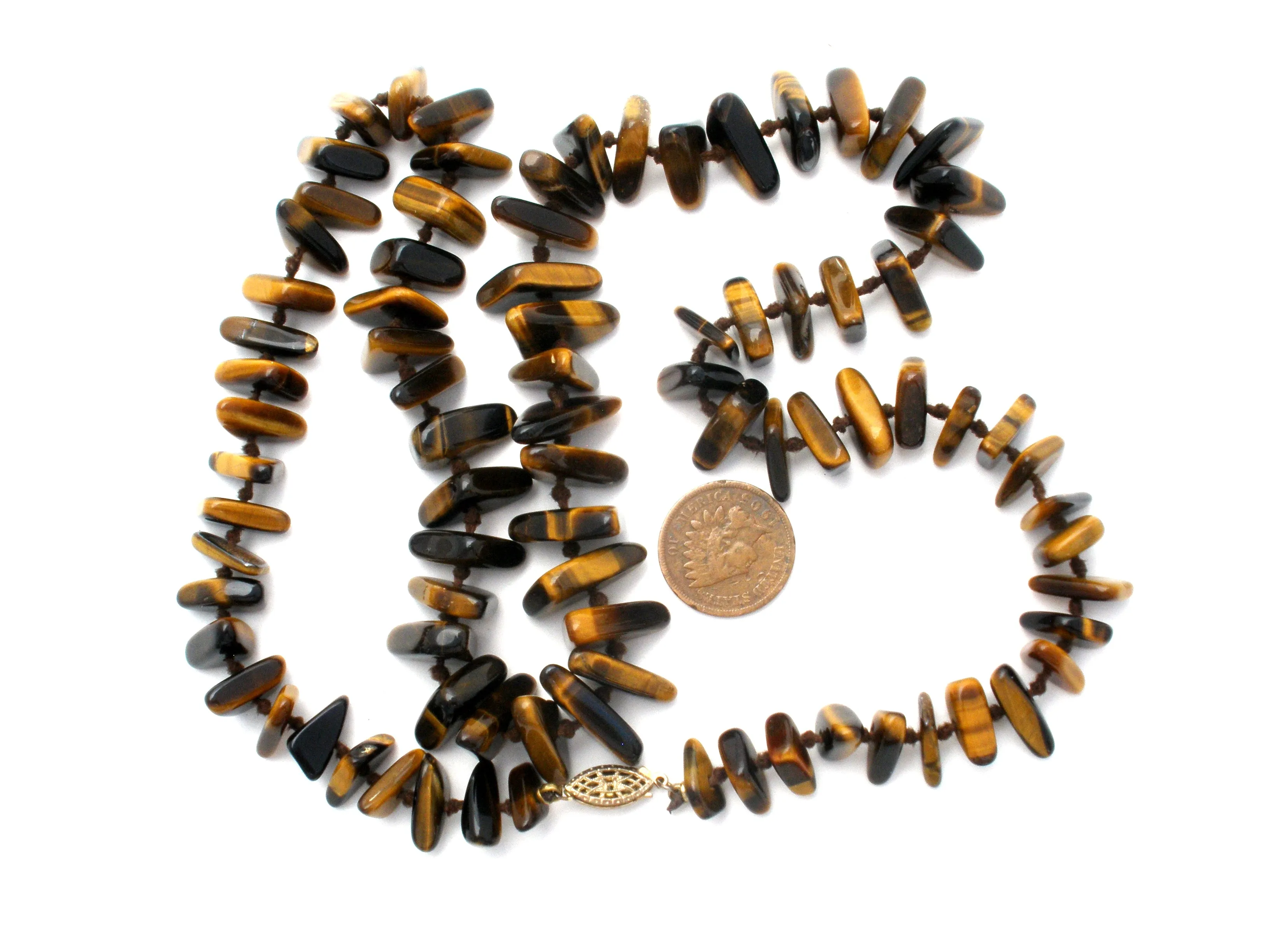 Tiger's Eye Bead Necklace Knotted 25"