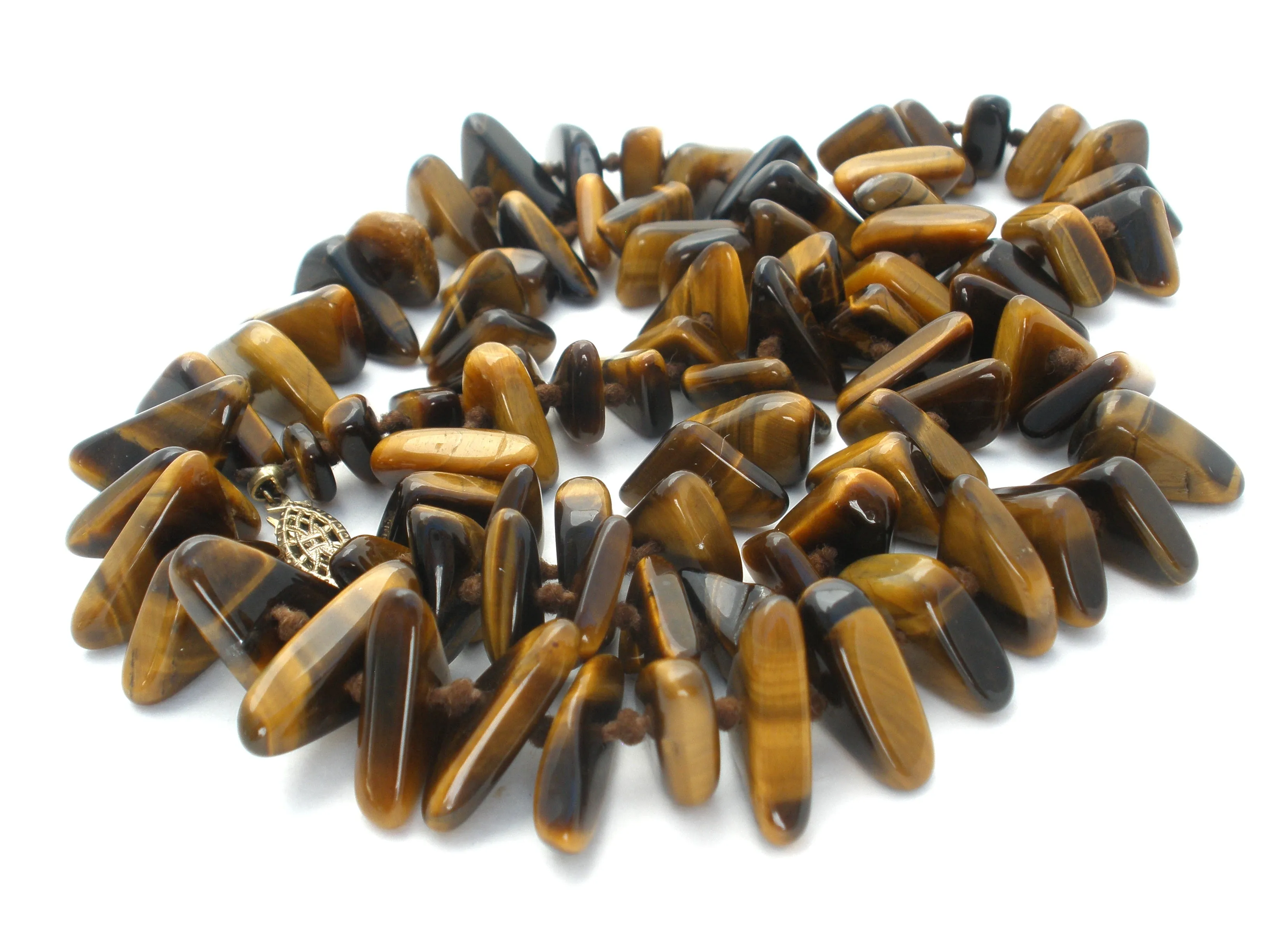 Tiger's Eye Bead Necklace Knotted 25"