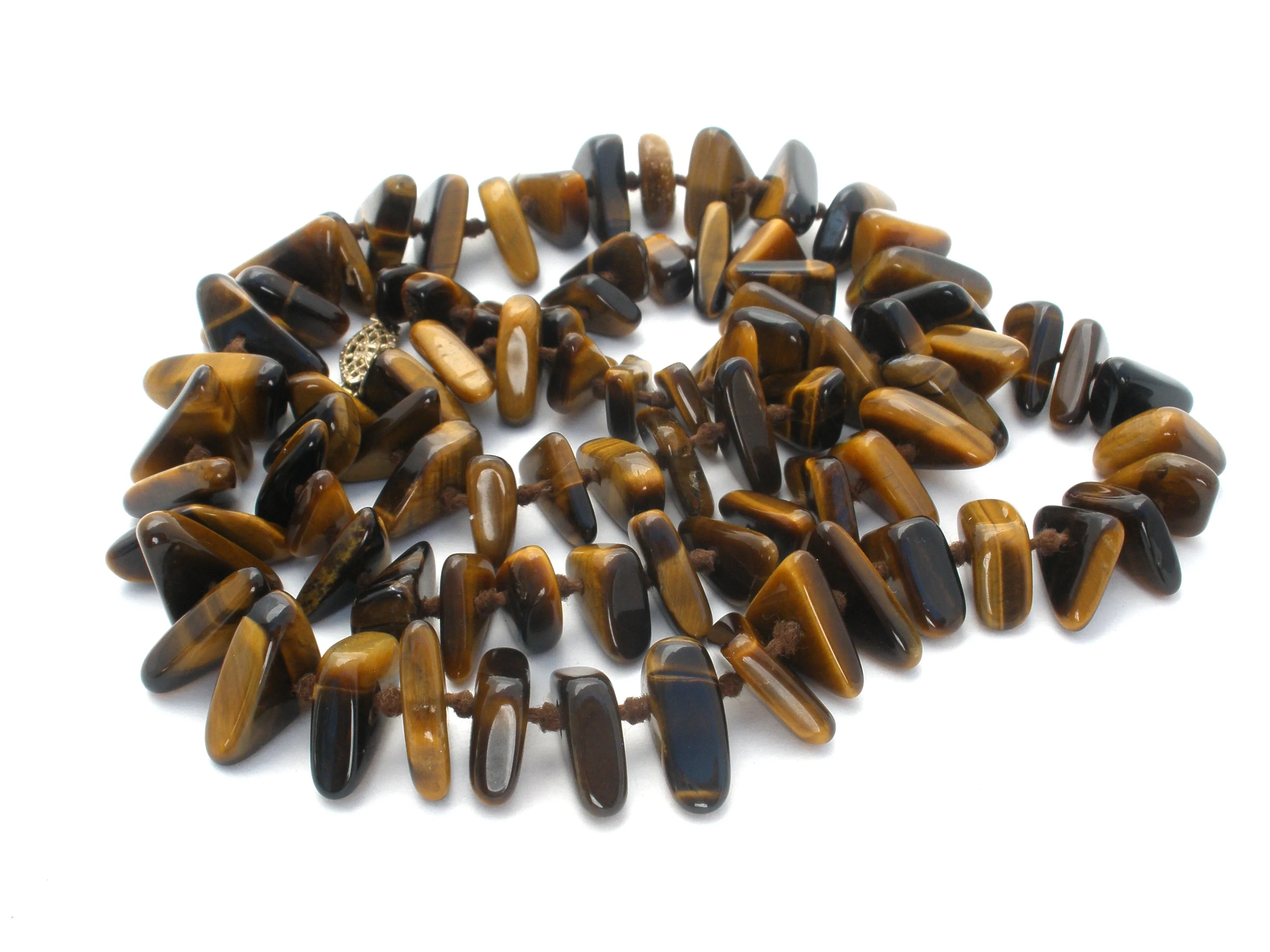 Tiger's Eye Bead Necklace Knotted 25"