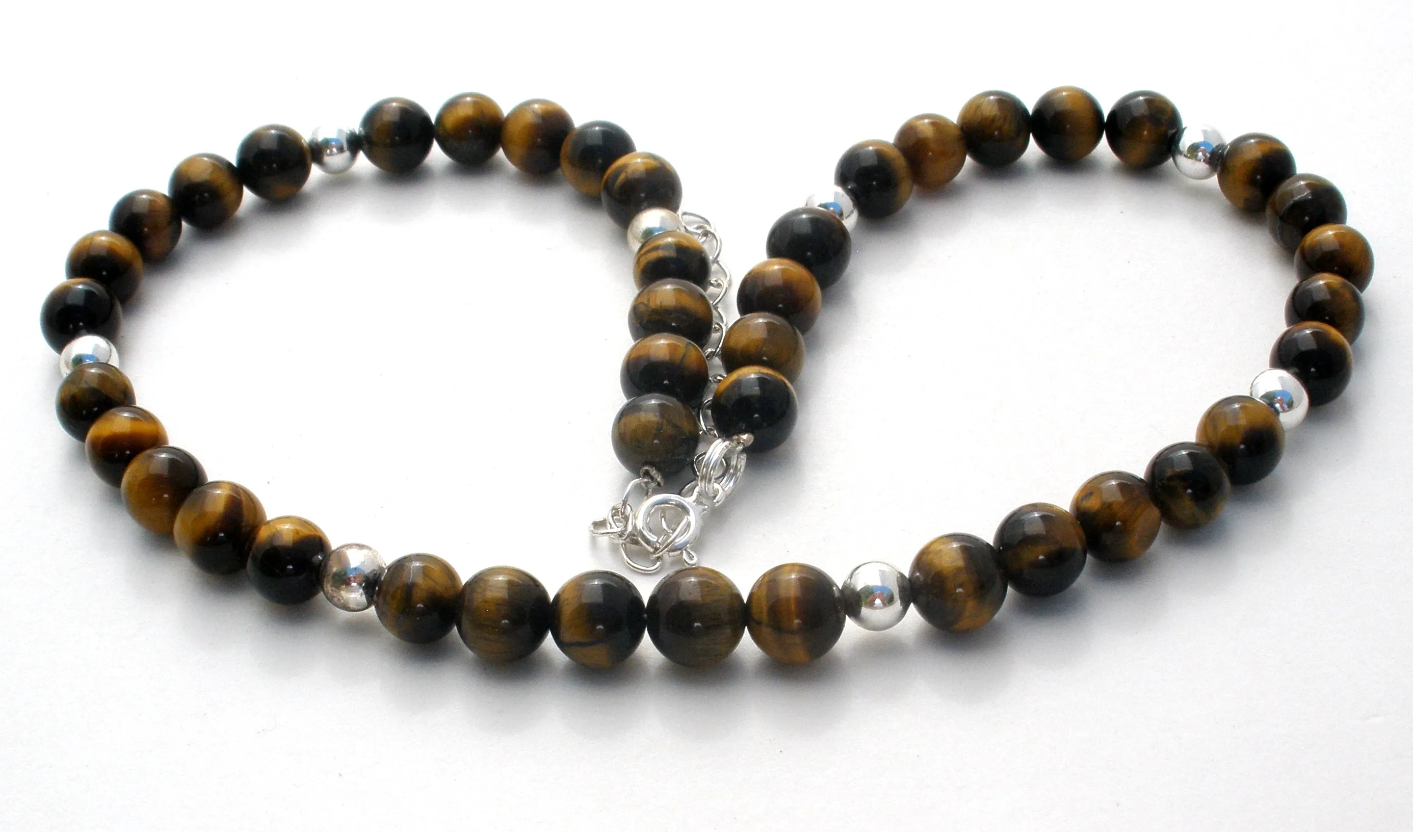 Tiger's Eye Bead Necklace Sterling Silver