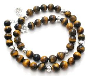 Tiger's Eye Bead Necklace Sterling Silver