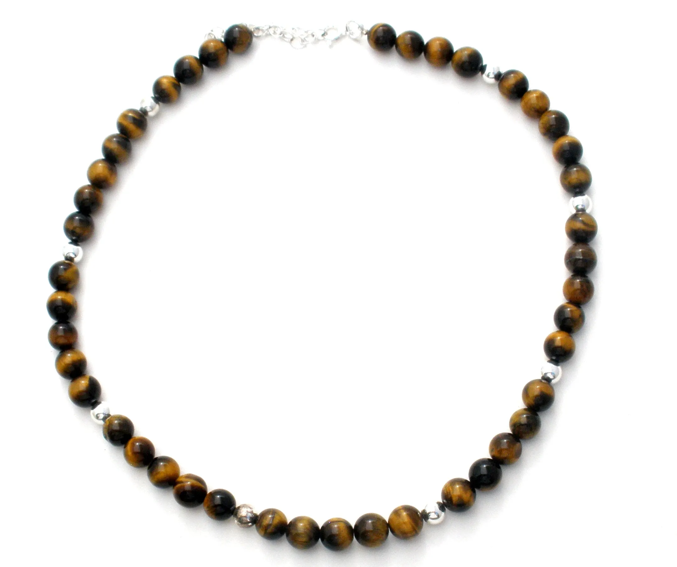 Tiger's Eye Bead Necklace Sterling Silver