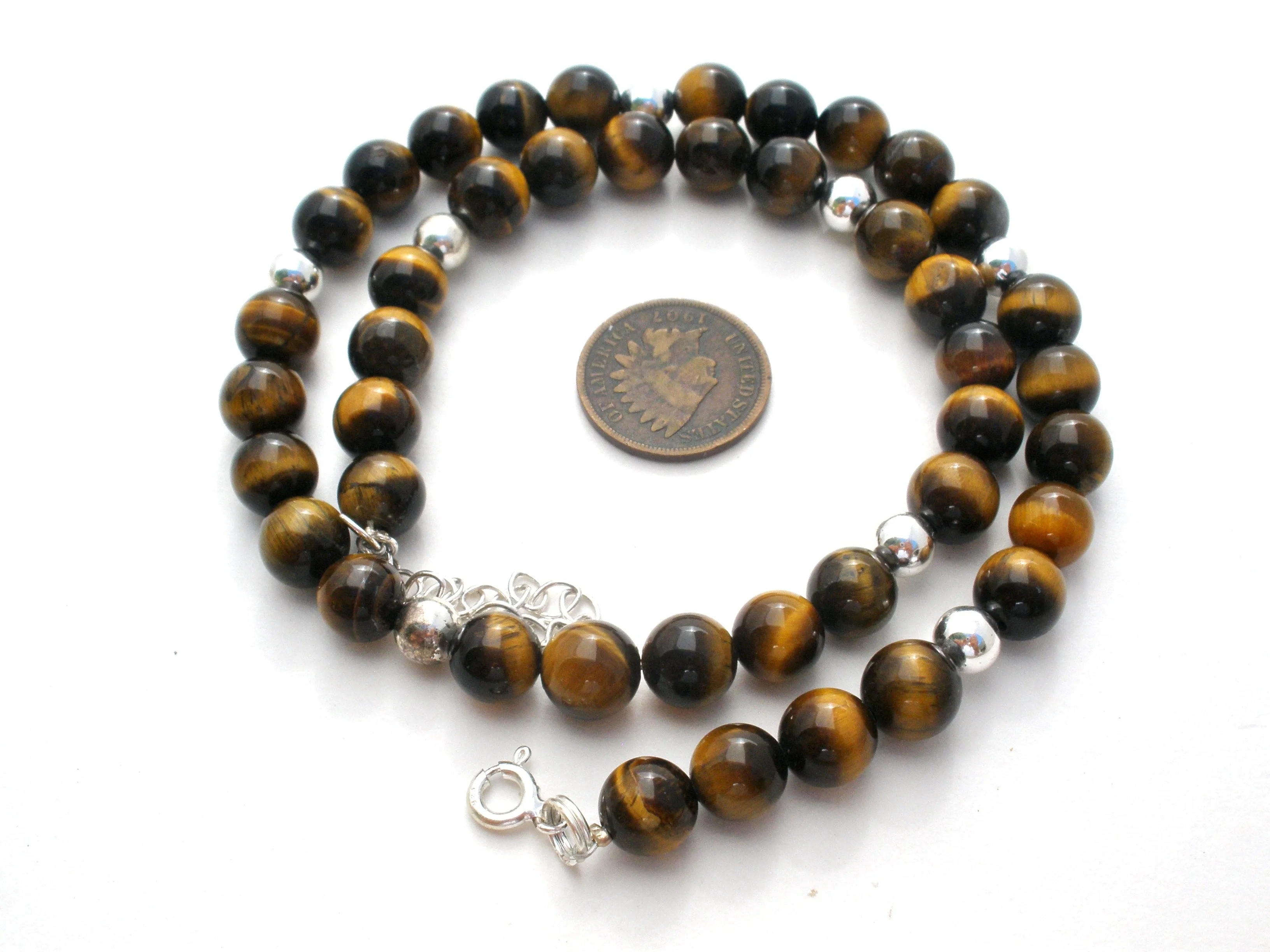 Tiger's Eye Bead Necklace Sterling Silver