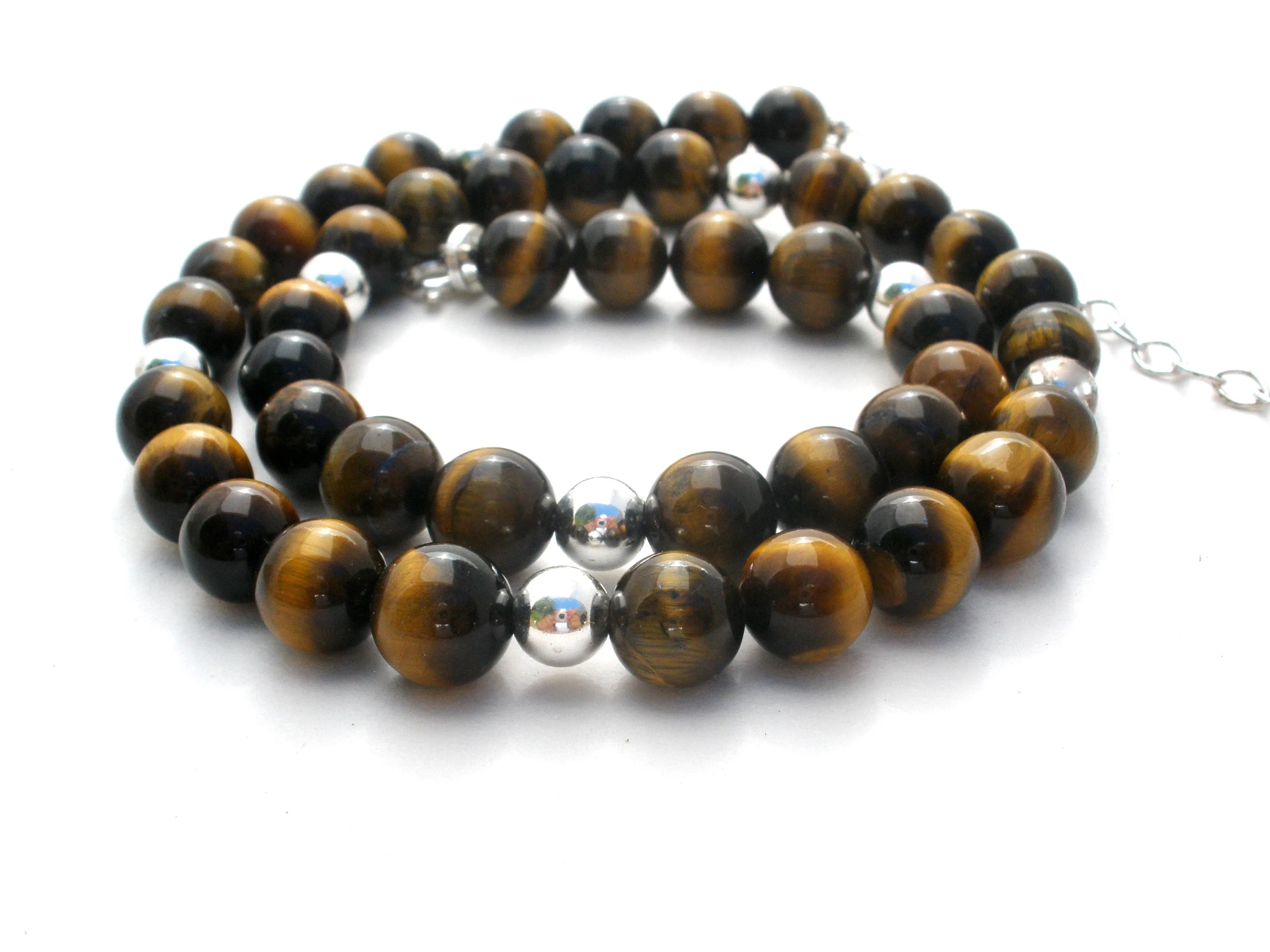 Tiger's Eye Bead Necklace Sterling Silver