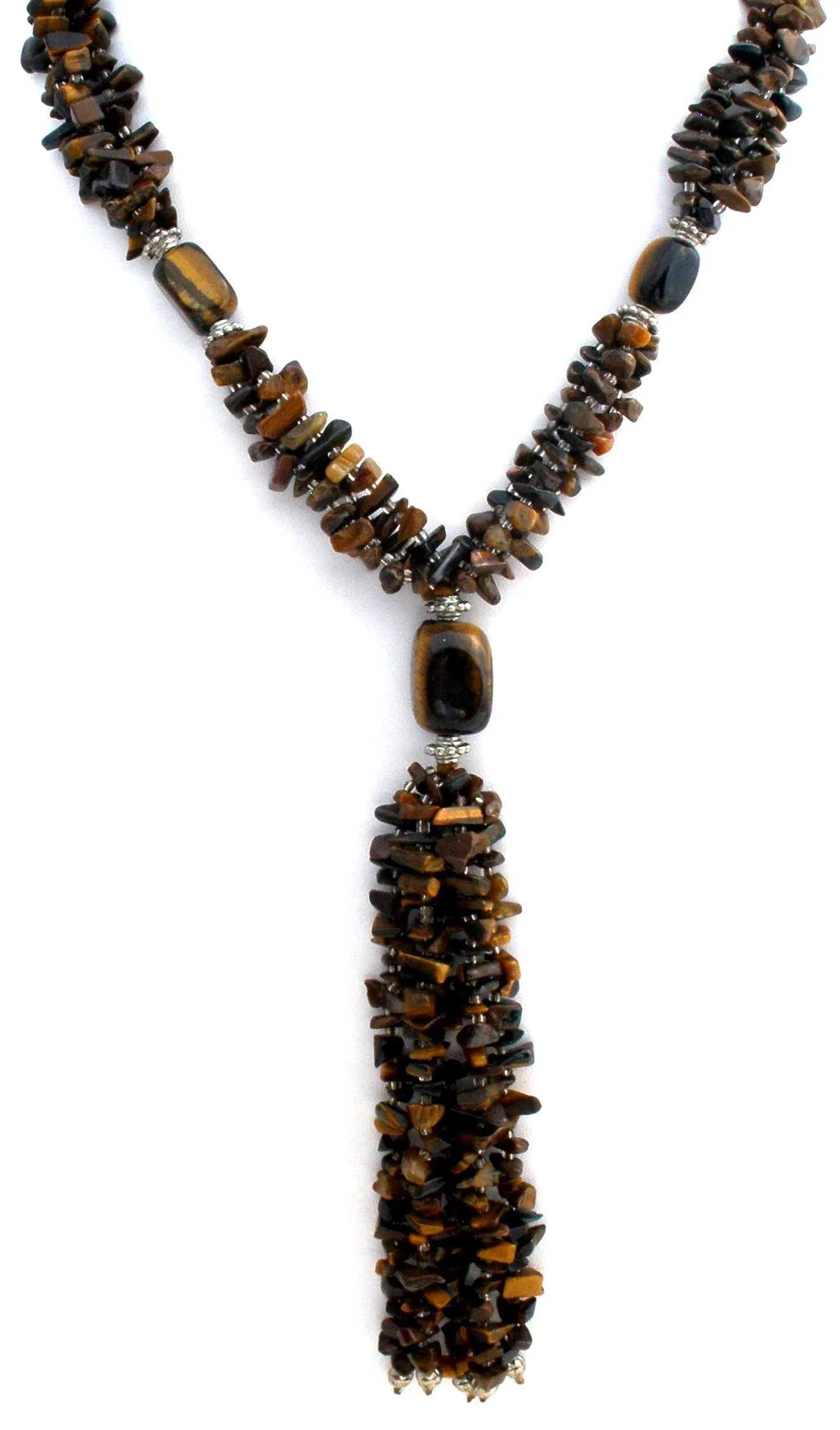 Tiger's Eye Nugget Bead Tassel Necklace 20"